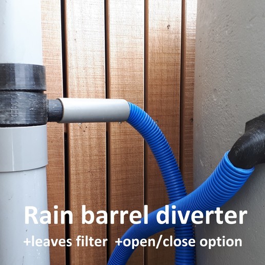 Download STL file Rain barrel diverter + leaves filter + open/close