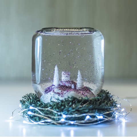DIY snow globe in a Nutella jar