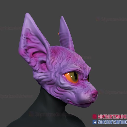 Download STL file Sphynx Cat Mask Halloween Cosplay Helmet for 3D Print