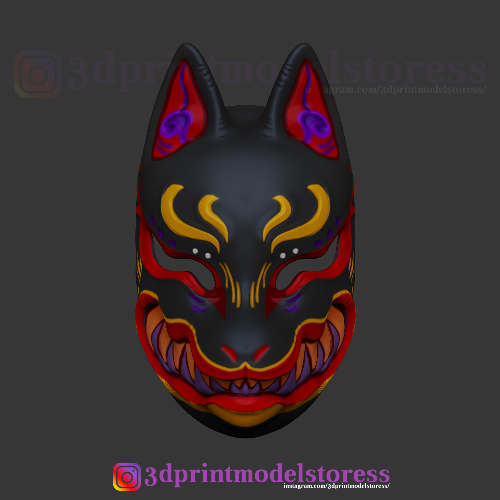3DDatei Japanische Fuchs Maske Dämon Kitsune Cosplay Helm STL Datei 🎃
