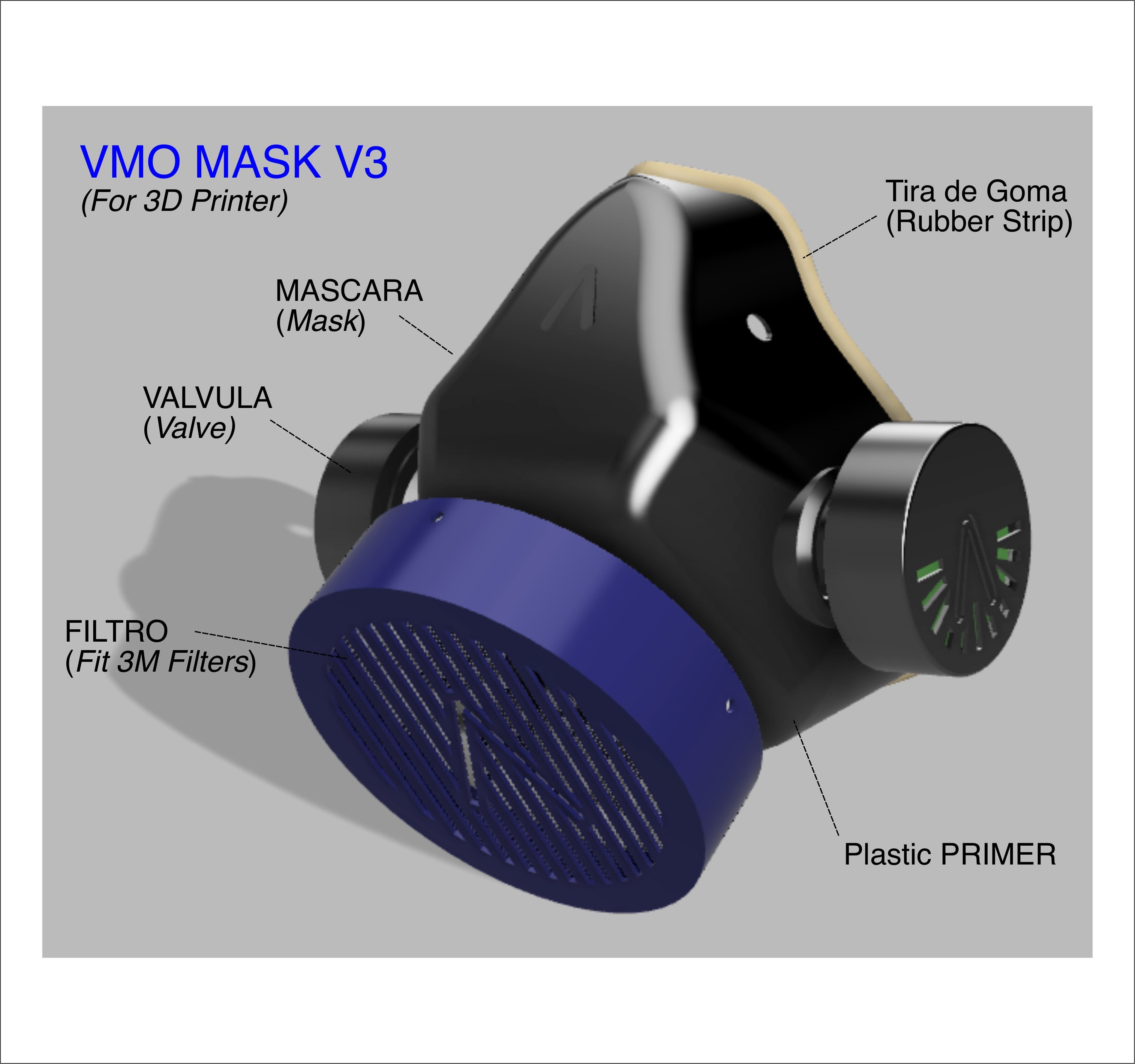 VMO MASK V3 - 3D-PRINTED PROTECTIVE- Coronavirus COVID-19 (Improved Version)