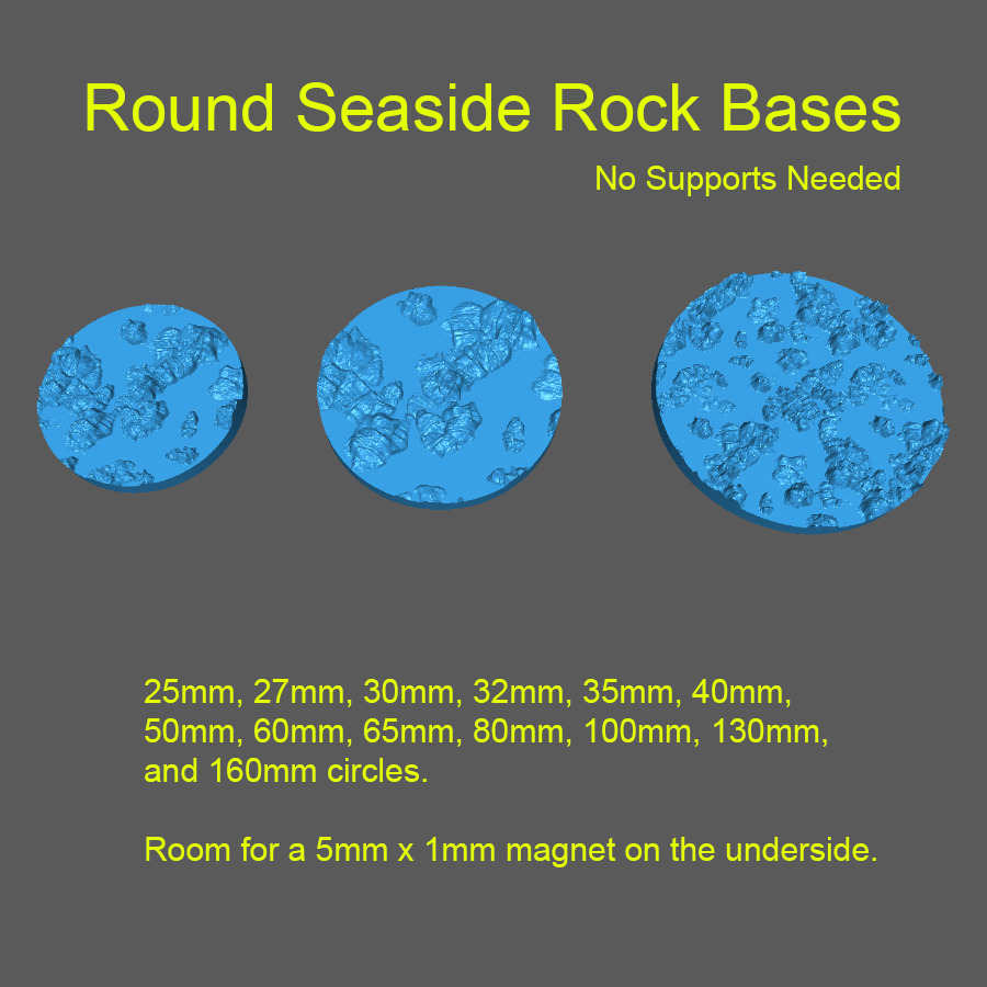 STL file Round / Oval Miniature Bases - Seaside Rocks 🪨・3D printable ...
