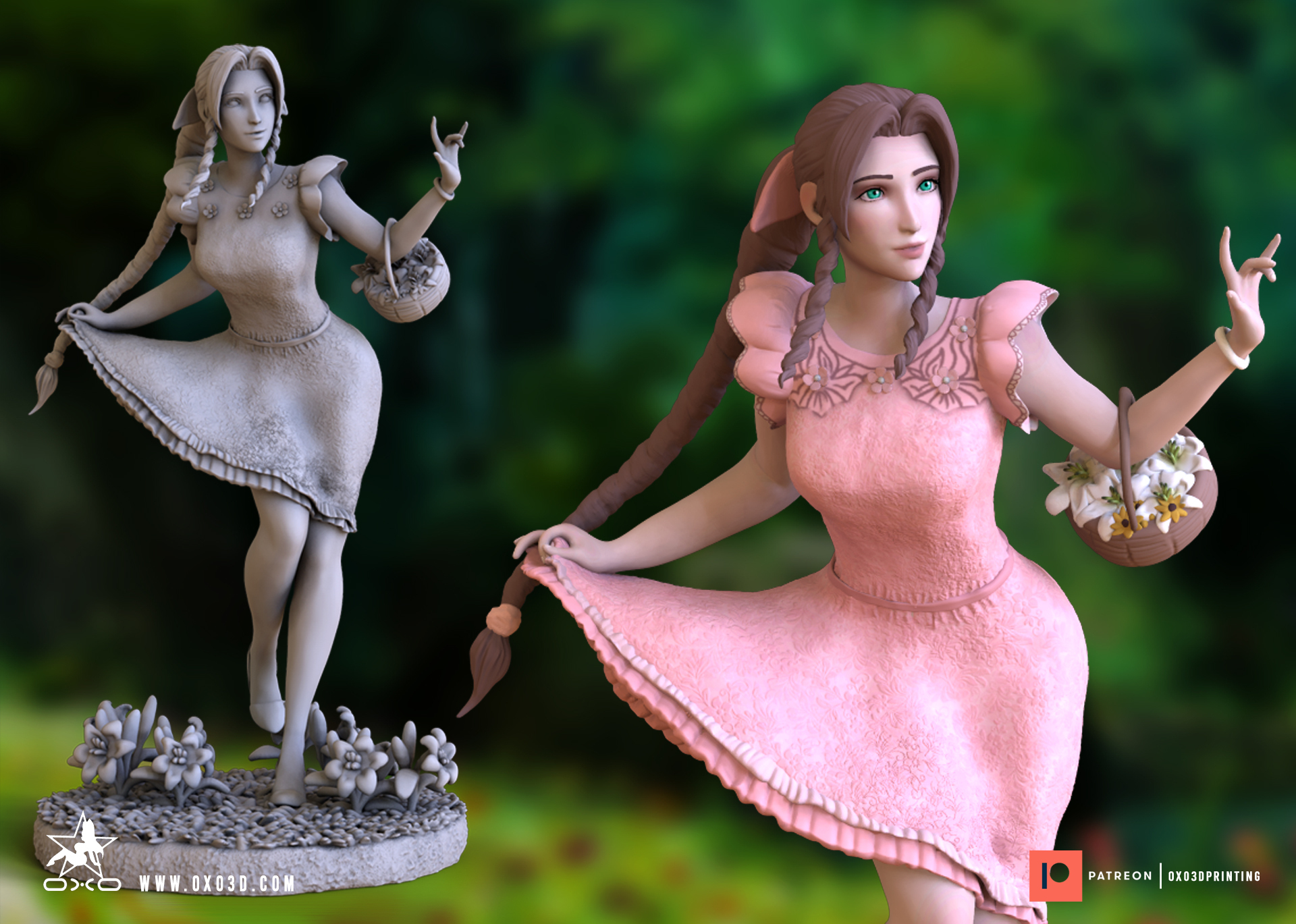 Archivo 3D Final Fantasy Aerith en rojo largo, rosa claro, rosa Halter ...