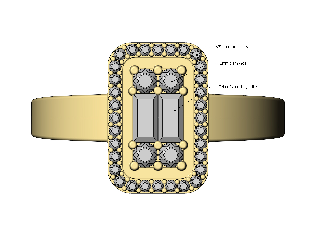 STL file Rectangular tag diamond and baguette cluster ring 3D print ...