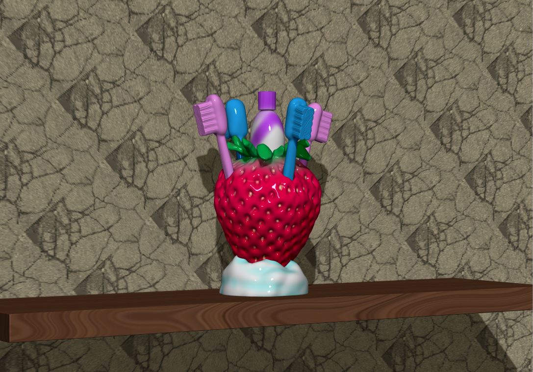 STL file strawberry and cream, toothbrush and toothpaste holder・3D