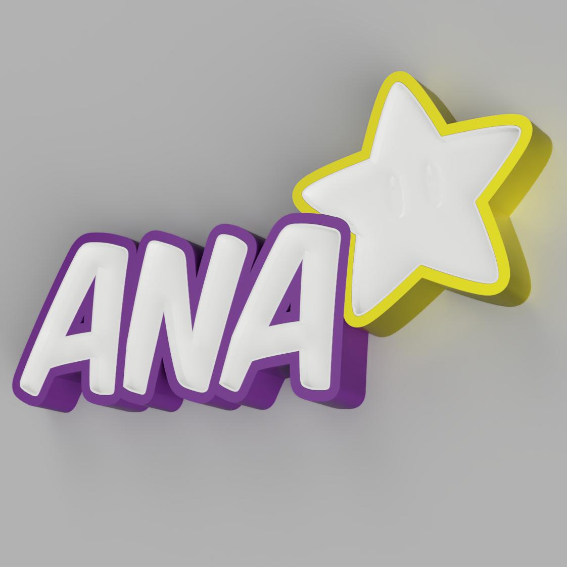 3D file NAMELED ANA WITH A STAR - LED LAMP WITH NAME・3D printable model ...
