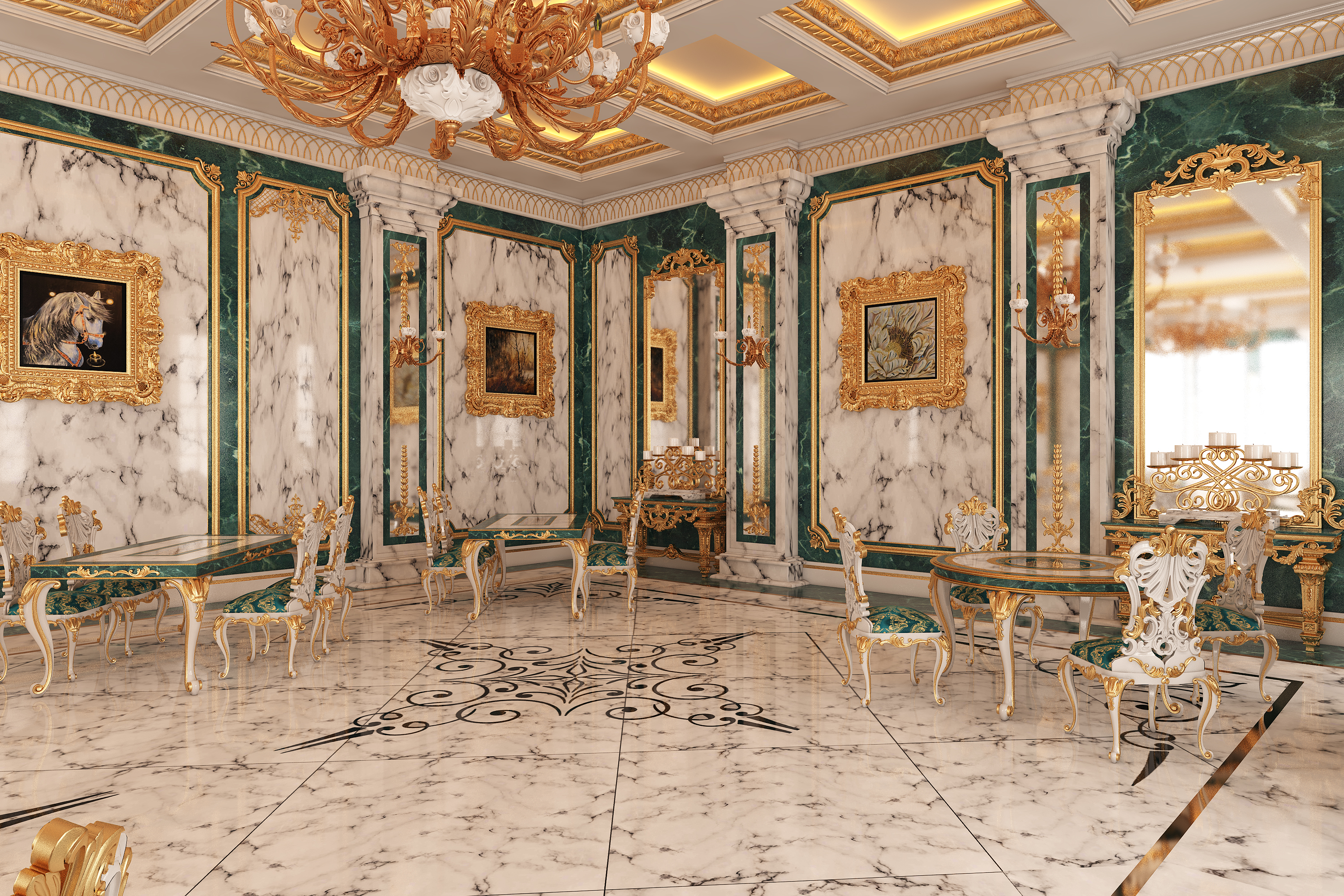 Archivo 3D Restaurante clásico İnterior Design Green 🏛️・Idea de ...