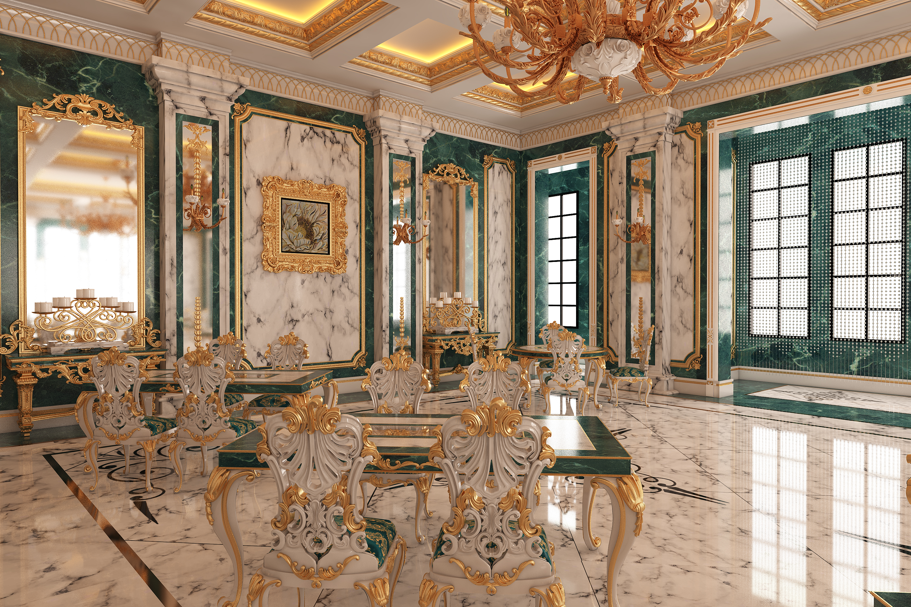 Archivo 3D Restaurante clásico İnterior Design Green 🏛️・Idea de ...
