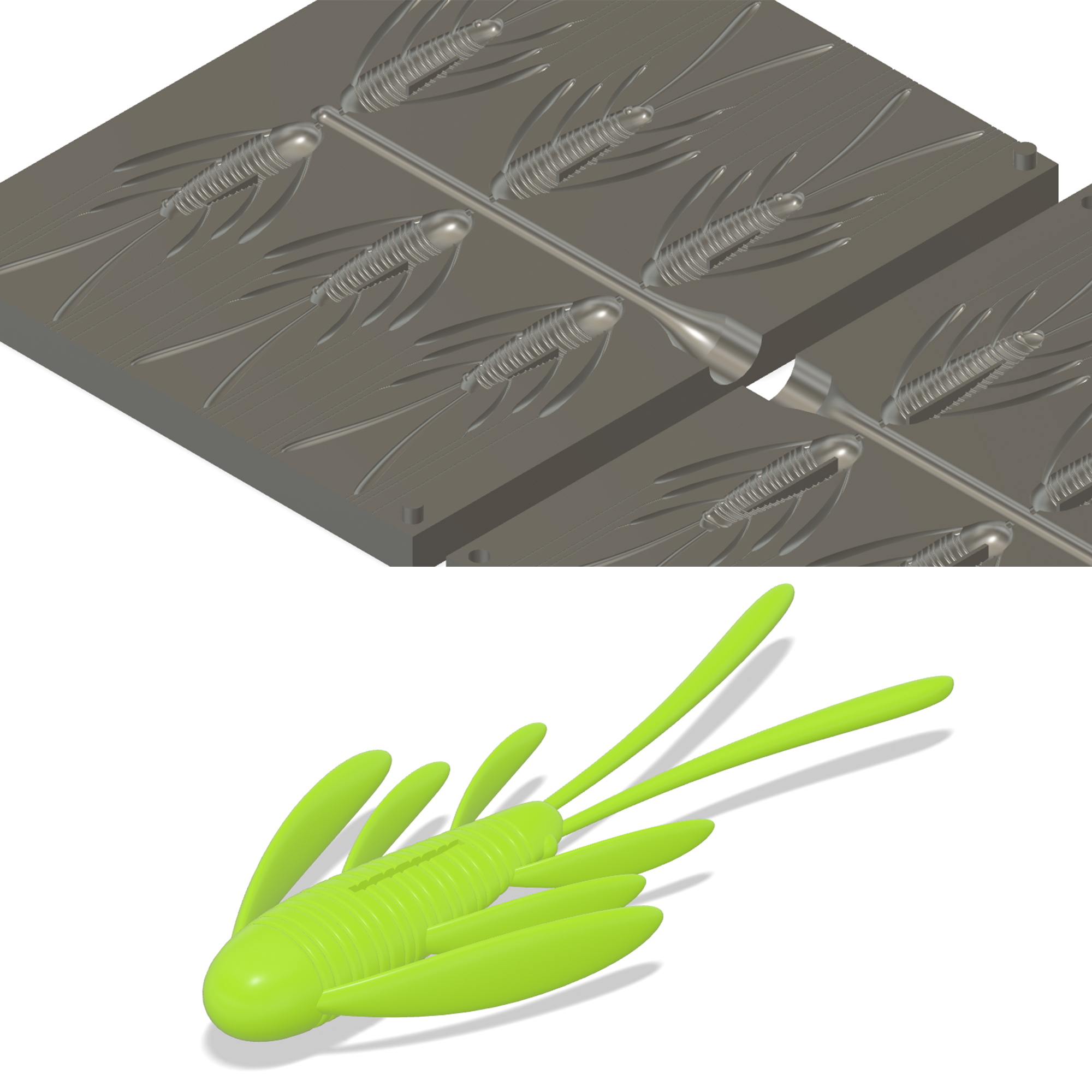 STL file Mold "Back Slide 50 mm." Fishing lure Softbait mold 3D STL