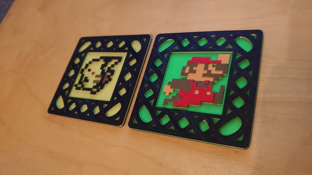 Free 3D file 8-bit Mario and Pikachu coasters made with customizer ...